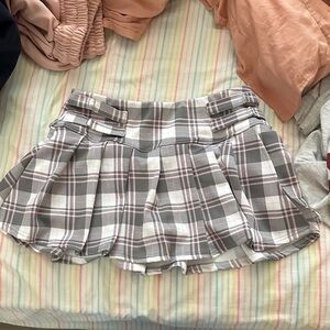 Plaid Gray Mini Skirt with Built in shorts